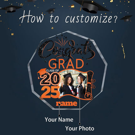 UUBAO Personalized Graduation Gift Class of 2025 Desk Paperweight Farewell Memorial Decorative Signs Plaques with Photo (Orange)