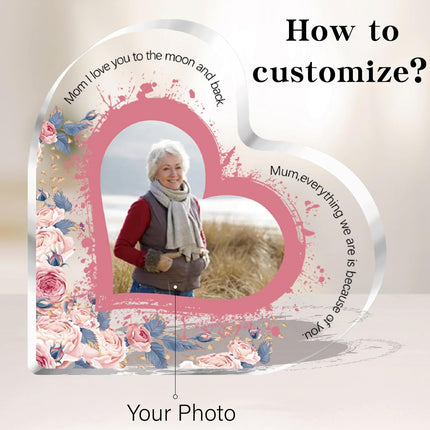 UUBAO Custom Mother’s Day Personalized Acrylic Plaque with Photos Name Gifts for Mom (Heart Flower)