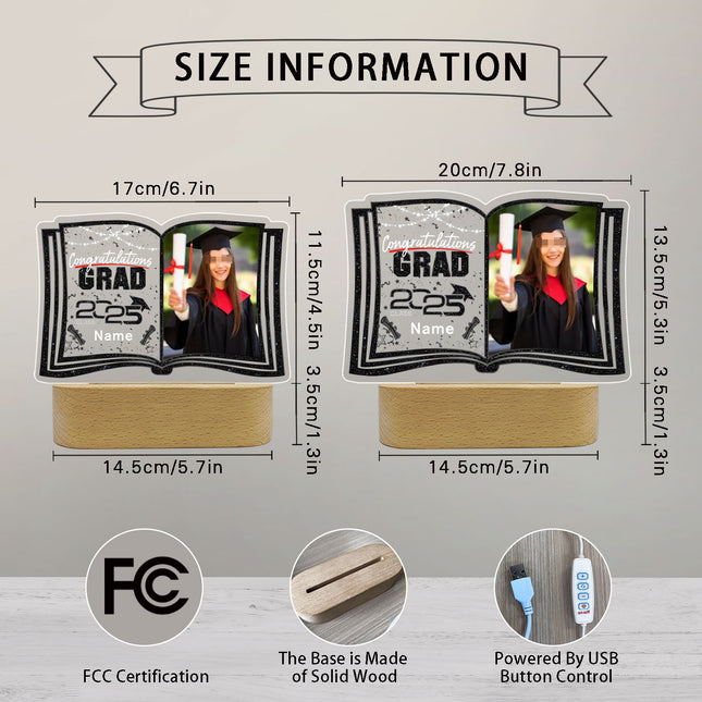 UUBAO Custom Night Light with Photo Name 2025 Personalized Graduation Led Lamp for Women Man Gifts for College High School (Black)