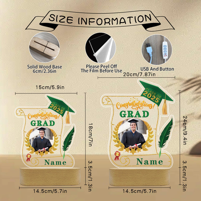 UUBAO Personalized Night Light Class of 2025 Graduation Gift for Junior High School College Teachers and Classmates(Dark Green)