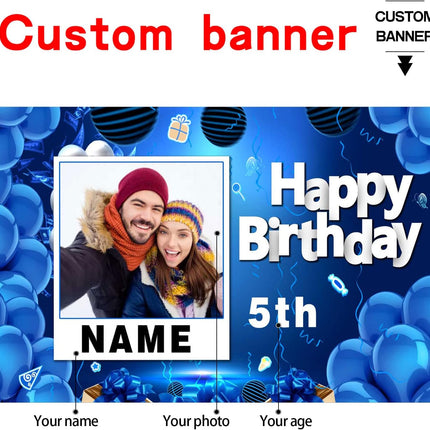 UUBAO Custom Happy Birthday Decorations Banner Backdrop for Women Men Boys Girls Personalization Navy Blue Birthday Party Supplies