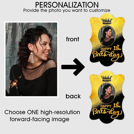 UUBAO Custom Happy Birthday Face Cutout Fans Personalized Photo Prop Signs for Birthday Party(Black and Gold)