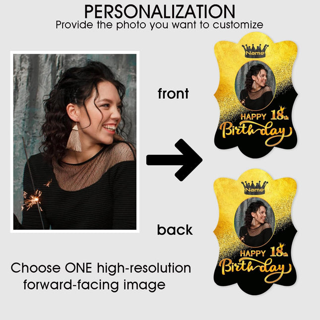 UUBAO Custom Happy Birthday Face Cutout Fans Personalized Photo Prop Signs for Birthday Party(Black and Gold)