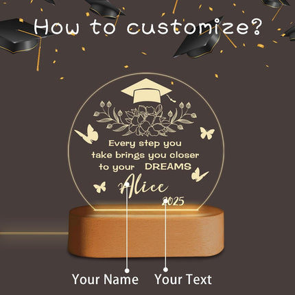 UUBAO Personalized Graduation Lamp Gifts for Her or Him Class of 2025 Custom Name College & Year Congrats Grad 3D Illusion Night Light Decoration for High School Graduation or University (Flower Butterfly)