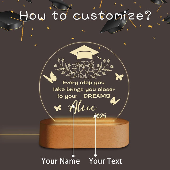 UUBAO Personalized Graduation Lamp Gifts for Her or Him Class of 2025 Custom Name College & Year Congrats Grad 3D Illusion Night Light Decoration for High School Graduation or University (Flower Butterfly)