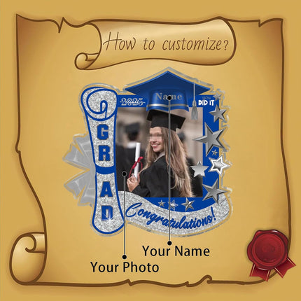 UUBAO Customized Graduation Plaque with Single Picture Custom Picture 2025 Congrats Grad Crystal Desktop Farewell Keepsake Gift (Blue and Silver)