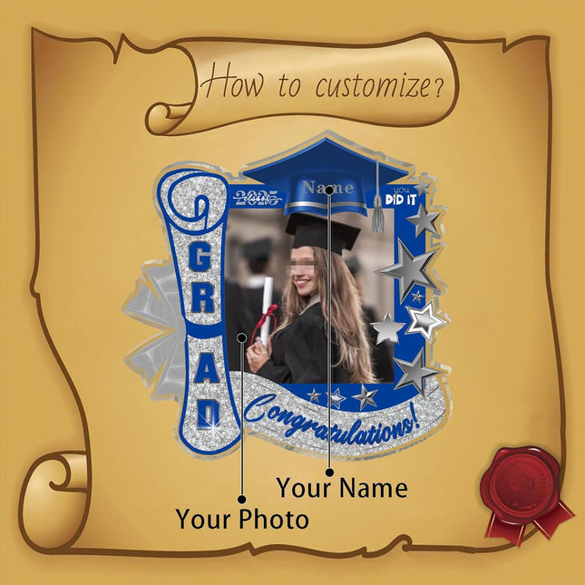 UUBAO Customized Graduation Plaque with Single Picture Custom Picture 2025 Congrats Grad Crystal Desktop Farewell Keepsake Gift (Blue and Silver)