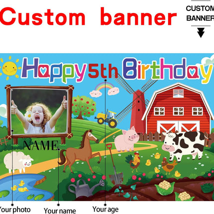 UUBAO Custom Farm Animal Happy Birthday Party Decorations Barn Cow Farmhouse Birthday Backdrop Banner