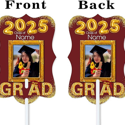 UUBAO Personalized Graduation Double Sided Face Fan Class of 2025 Customized Graduation Head Face Cutout with Handle Fun Photo Prop Supplies(Maroon)