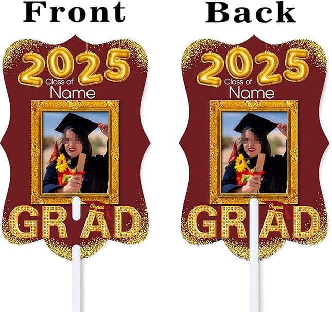 UUBAO Personalized Graduation Double Sided Face Fan Class of 2025 Customized Graduation Head Face Cutout with Handle Fun Photo Prop Supplies(Maroon)