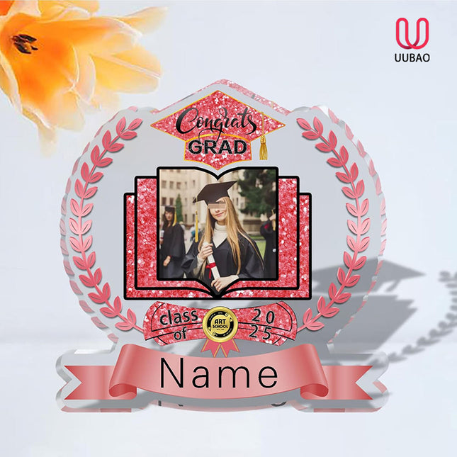 UUBAO Customized Graduation Plaque with Single Picture Custom Picture 2025 Congrats Grad Crystal Desktop Farewell Keepsake Gift (Pink)