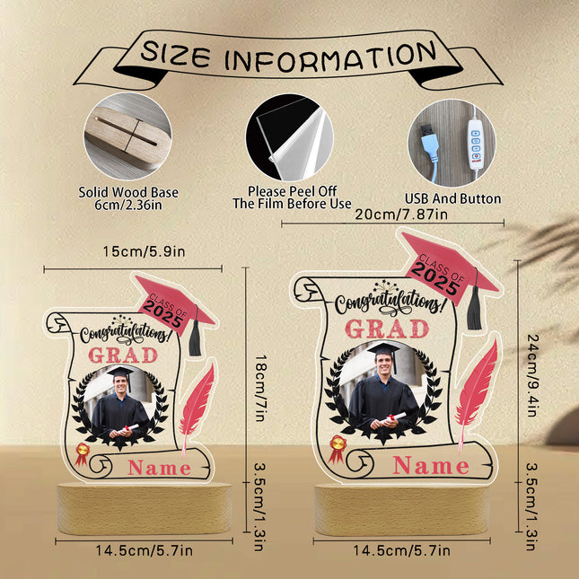 UUBAO Personalized Night Light Class of 2025 Graduation Gift for Junior High School College Teachers and Classmates(Pink)