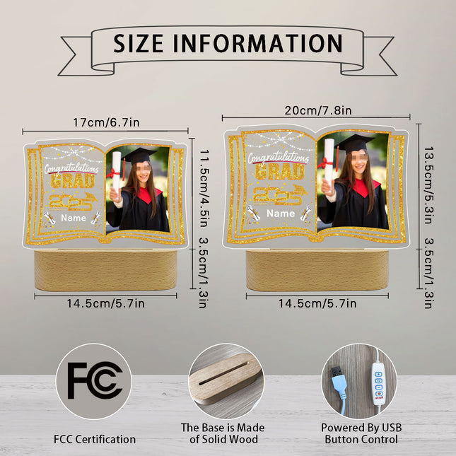 UUBAO Custom Night Light with Photo Name 2025 Personalized Graduation Led Lamp for Women Man Gifts for College High School (Yellow)