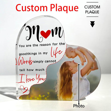 UUBAO Custom Mother‘s Day Personalized Acrylic Plaque with Photos Name Gifts for Mom (Heart)