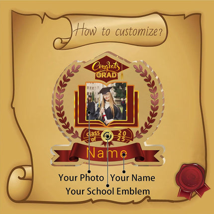 UUBAO Customized Graduation Plaque with Single Picture Custom Picture 2025 Congrats Grad Crystal Desktop Farewell Keepsake Gift (Maroon)