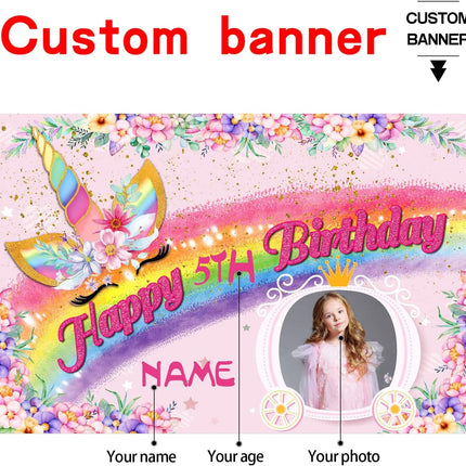 UUBAO Custom Unicorn Rainbow Happy Birthday Party Decorations Supplies Personalized Unicorn Rainbow Birthday Backdrop Banner