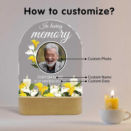 UUBAO Personalized Memorial Gift Photo Night Light Customized Light Up Acrylic Plaque Lamp Sympathy Bereavement Remembrance Gift(Flower)