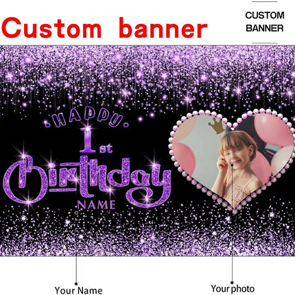 UUBAO Custom Happy Birthday Backdrop Personalization Glitter DiamondBanner for Girls Women(Purple)