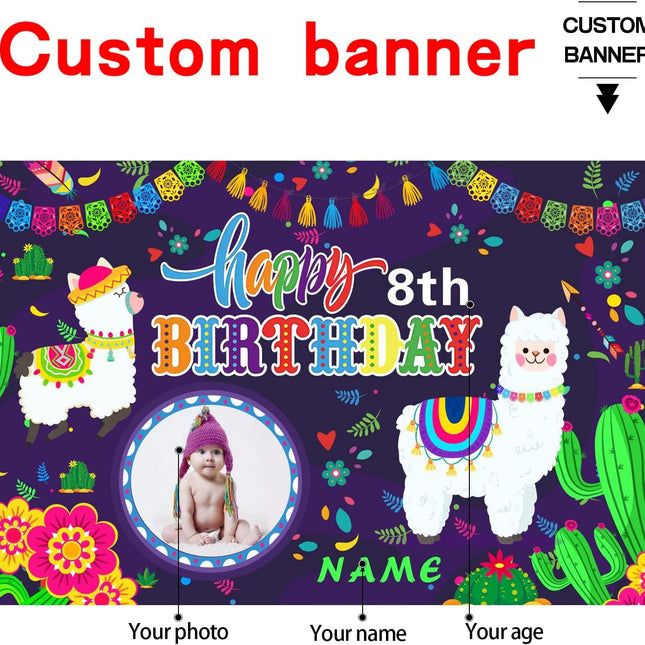 UUBAO Custom Llama Cactus Happy Birthday Party Decorations Supplies Personalized Backdrop Banner