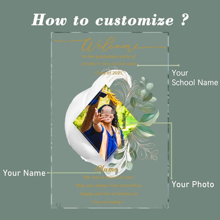 UUBAO Customized Welcome Sign for Graduation Party Personalized Acrylic Sign with Photo Name Class of 2025 Graduation Decor(Transparent)