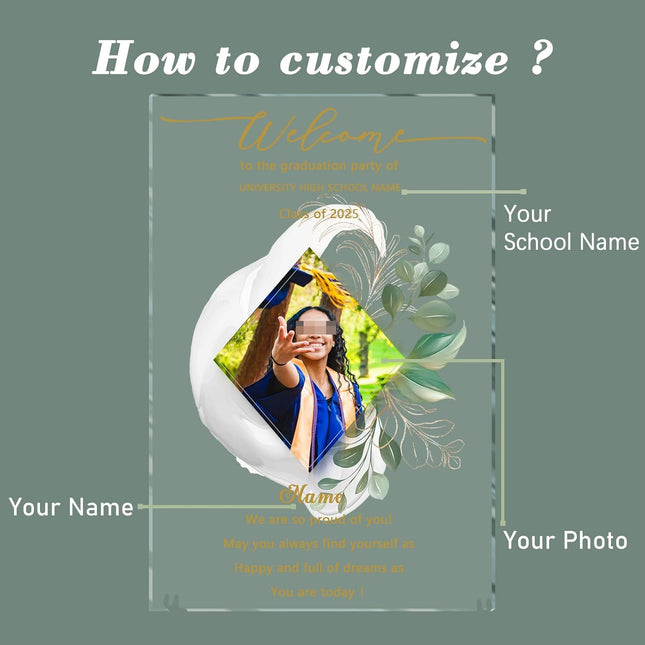 UUBAO Customized Welcome Sign for Graduation Party Personalized Acrylic Sign with Photo Name Class of 2025 Graduation Decor(Transparent)
