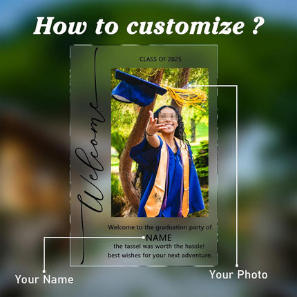 UUBAO Customized Welcome Sign for Graduation Party Personalized Acrylic Sign with Photo Name Class of 2025 Graduation Decor(Square)
