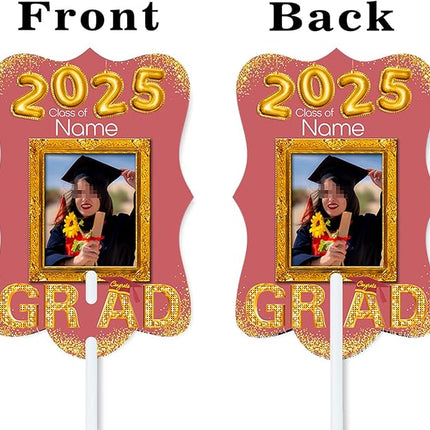 UUBAO Personalized Graduation Double Sided Face Fan Class of 2025 Customized Graduation Head Face Cutout with Handle Fun Photo Prop Supplies(Pink)