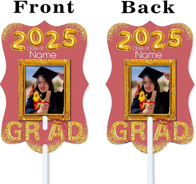 UUBAO Personalized Graduation Double Sided Face Fan Class of 2025 Customized Graduation Head Face Cutout with Handle Fun Photo Prop Supplies(Pink)