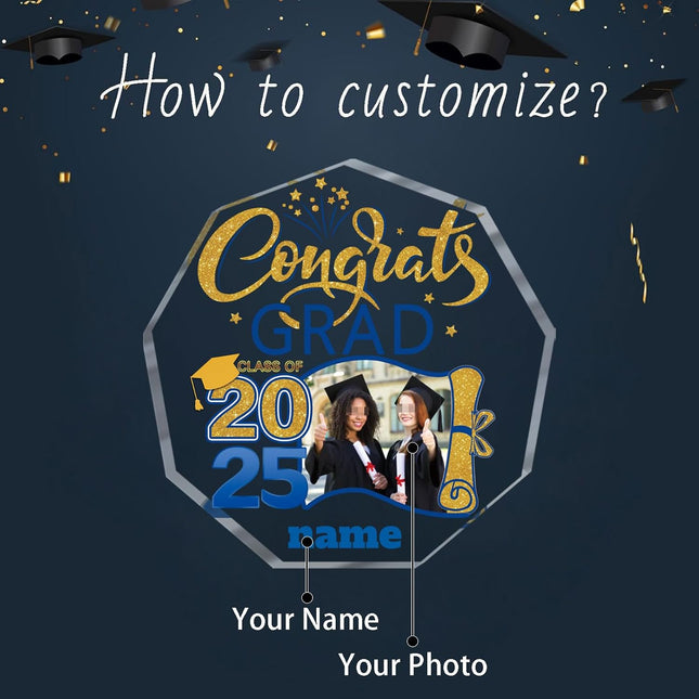 UUBAO Personalized Graduation Gift Class of 2025 Desk Paperweight Farewell Memorial Decorative Signs Plaques with Photo (Blue and Gold)