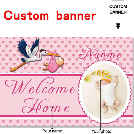 UUBAO Custom Welcome Home Baby Girl Garden Flag Shower Birth Announcement Family Party Newborn Gender Reveal Lawn Yard Sign Pink Stork Outdoor Decoration Burlap Banner Pink-Baby