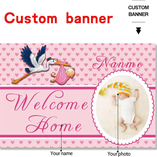 UUBAO Custom Welcome Home Baby Girl Garden Flag Shower Birth Announcement Family Party Newborn Gender Reveal Lawn Yard Sign Pink Stork Outdoor Decoration Burlap Banner Pink-Baby