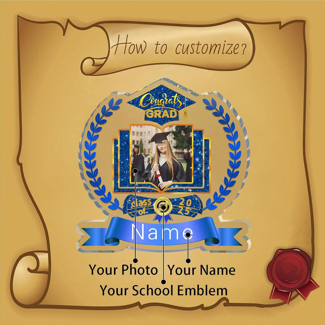 UUBAO Customized Graduation Plaque with Single Picture Custom Picture 2025 Congrats Grad Crystal Desktop Farewell Keepsake Gift (Blue and Gold)