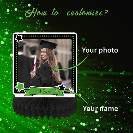 UUBAO 9 PCS Custom Graduation Party Honeycomb Centerpieces Class of 2025 Congrats Grad Decorations Congratulate Graduation Table Toppers for Graduation Party Favor Supplies (Light Green)