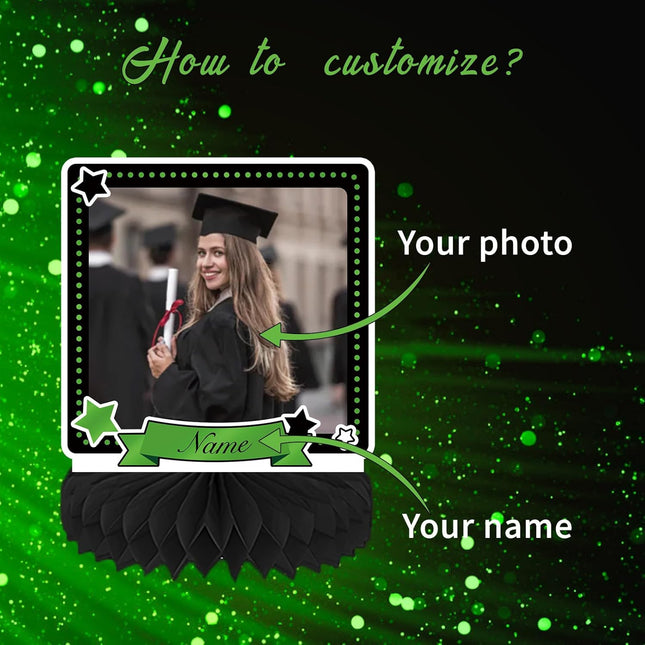 UUBAO 9 PCS Custom Graduation Party Honeycomb Centerpieces Class of 2025 Congrats Grad Decorations Congratulate Graduation Table Toppers for Graduation Party Favor Supplies (Light Green)