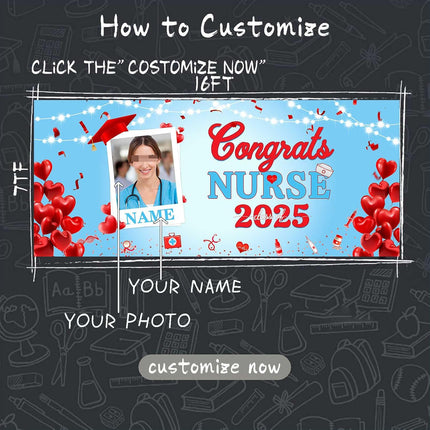 UUBAO Custom Nurse/Medical Students Graduation Garage Door Banner Cover Personalized Class of 2025 Congrats Grad Party Backdrop