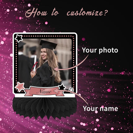 UUBAO 9 PCS Custom Graduation Party Honeycomb Centerpieces Class of 2025 Congrats Grad Decorations Congratulate Graduation Table Toppers for Graduation Party Favor Supplies (Pink)