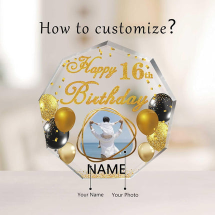 UUBAO Custom Happy Birthday Acrylic Plaque Desktop with Photo Personalized  Birthday Gift Ideas Keepsake Paperweight Sign(Yellow)