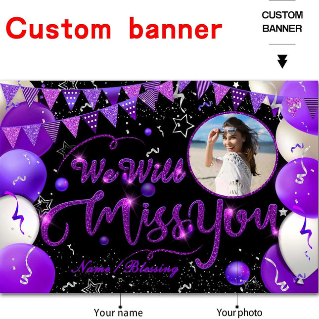 UUBAO Custom We Will Miss You Decorations Banner,Farewell Going Away Party Decorations for Anniversary Retirement Graduation Party(Purple)