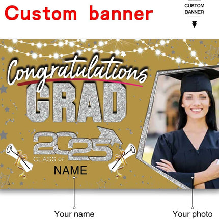UUBAO Custom Graduation Party Decorations Personalization Banner Class of 2025 Backdrop (Champagne and Silver）
