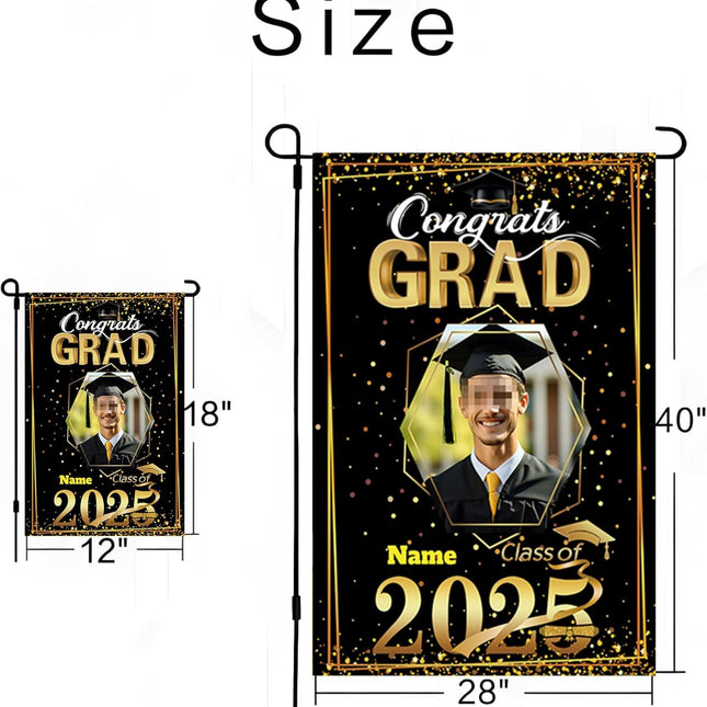 UUBAO Custom Graduation Garden Flag with Photo Class of 2025 Congrats Grad Double Sided Yard Flag Decorative Gifts (Black and Gold)