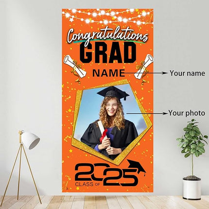 UUBAO Custom Graduation Party Decorations Personalization Banner Class of 2025 Backdrop Door Cover (Orange)