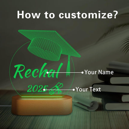 UUBAO Personalized Graduation Lamp Gifts for Her or Him Class of 2025 Custom Name College & Year Congrats Grad 3D Illusion Night Light Decoration for High School Graduation or University (Mortarboard)