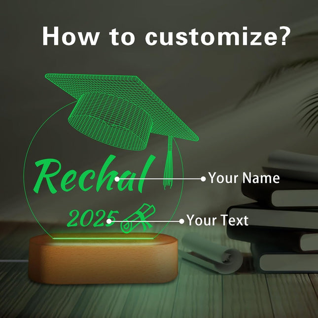 UUBAO Personalized Graduation Lamp Gifts for Her or Him Class of 2025 Custom Name College & Year Congrats Grad 3D Illusion Night Light Decoration for High School Graduation or University (Mortarboard)