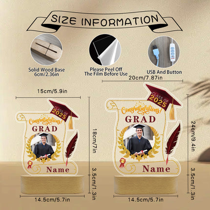 UUBAO Personalized Night Light Class of 2025 Graduation Gift for Junior High School College Teachers and Classmates(Maroon)