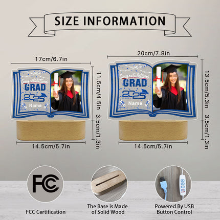 UUBAO Custom Night Light with Photo Name 2025 Personalized Graduation Led Lamp for Women Man Gifts for College High School (Navy Blue)