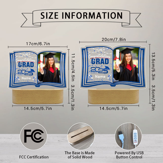 UUBAO Custom Night Light with Photo Name 2025 Personalized Graduation Led Lamp for Women Man Gifts for College High School (Navy Blue)