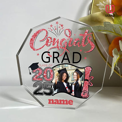 UUBAO Personalized Graduation Gift Class of 2025 Desk Paperweight Farewell Memorial Decorative Signs Plaques with Photo (Pink)