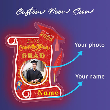 UUBAO Custom Graduation Gift LED Neon Signs Class of 2025 Personalized Photo Congrats Grad USB Powered (Red)