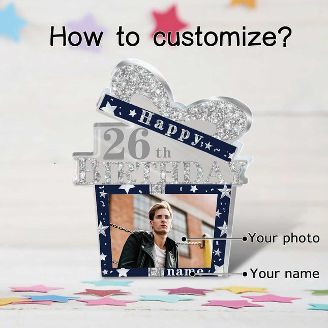 UUBAO Customized Birthday Gift Acrylic Plaque Custom Picture Crystal Desktop Keepsake Gift Birthday Decorations(Blue)