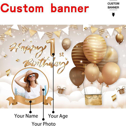 UUBAO Custom Beige Happy Birthday Banner Backdrop Large Party Indoor Outdoor Car Decoration Supplies for Girl Women